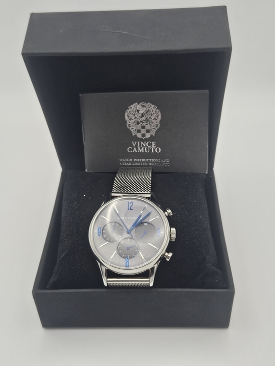 Vince Camuto Other - Vince Camuto Men's Silver Mesh Chronograph Watch - Blue Accents